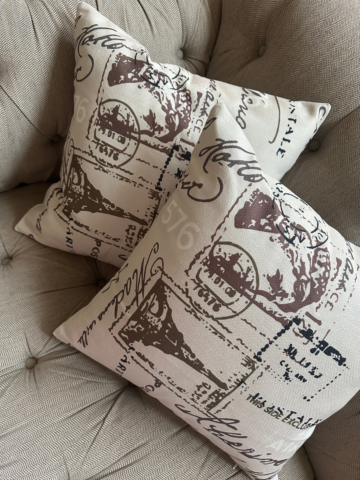 Vintage Postcard Eiffel Tower Throw Pillow Covers size 18"x18"