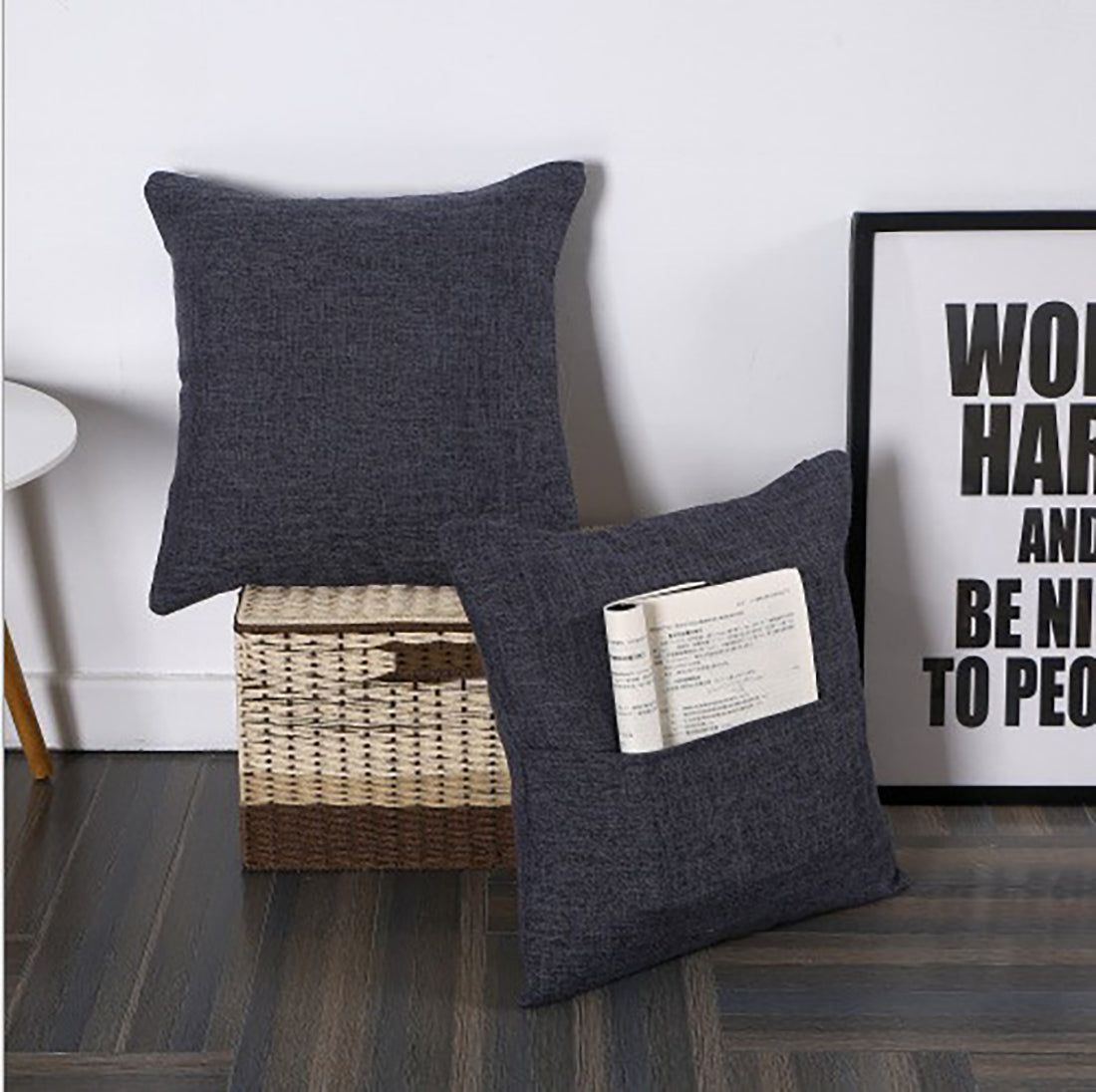 Set of 2 Polyester/Linen Blend Throw Pillow covers with magazine pocket on the side size 18"x18"