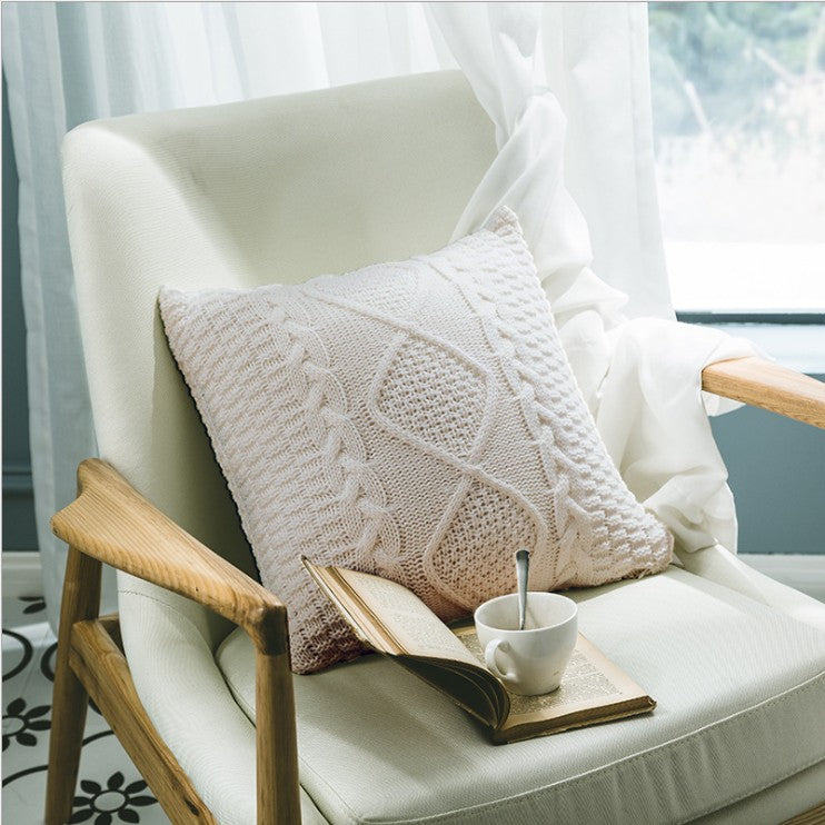18"x18" Cable Knit Throw Pillow in Soft Pastel & Mustard Yellow