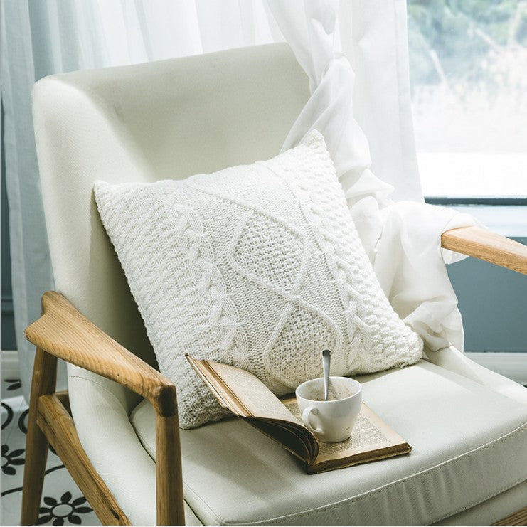 18"x18" Cable Knit Throw Pillow in Soft Pastel & Mustard Yellow
