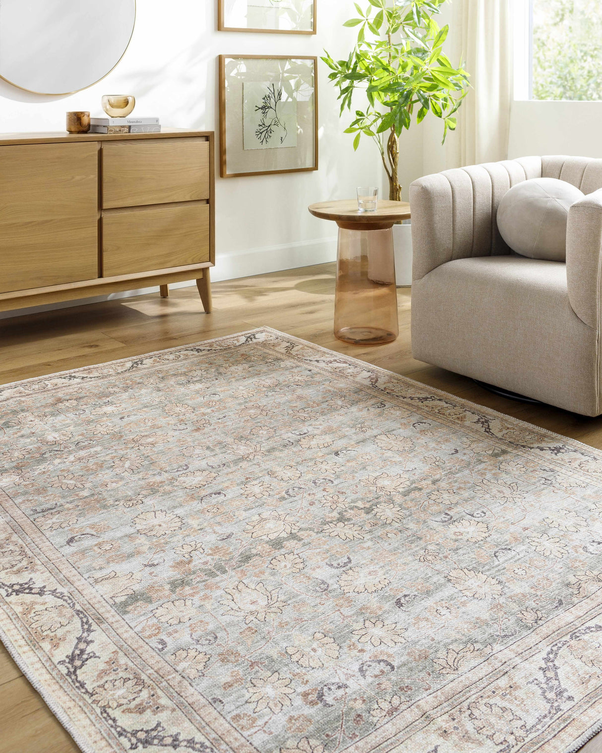 Zamir Vintage Flat Pile Washable Rug