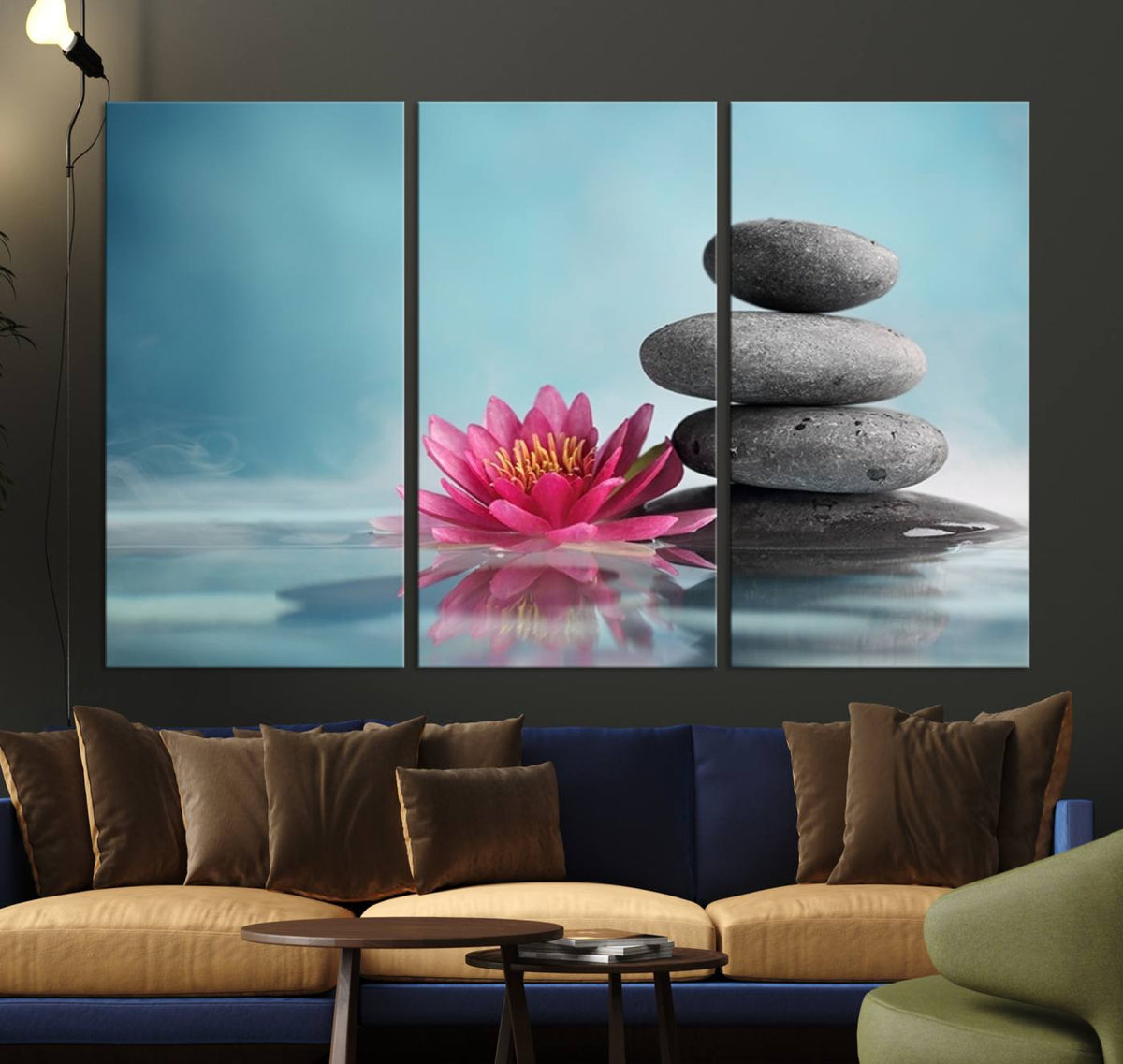Zen Serenity Triptych Canvas Art, Lotus Flower and Balancing