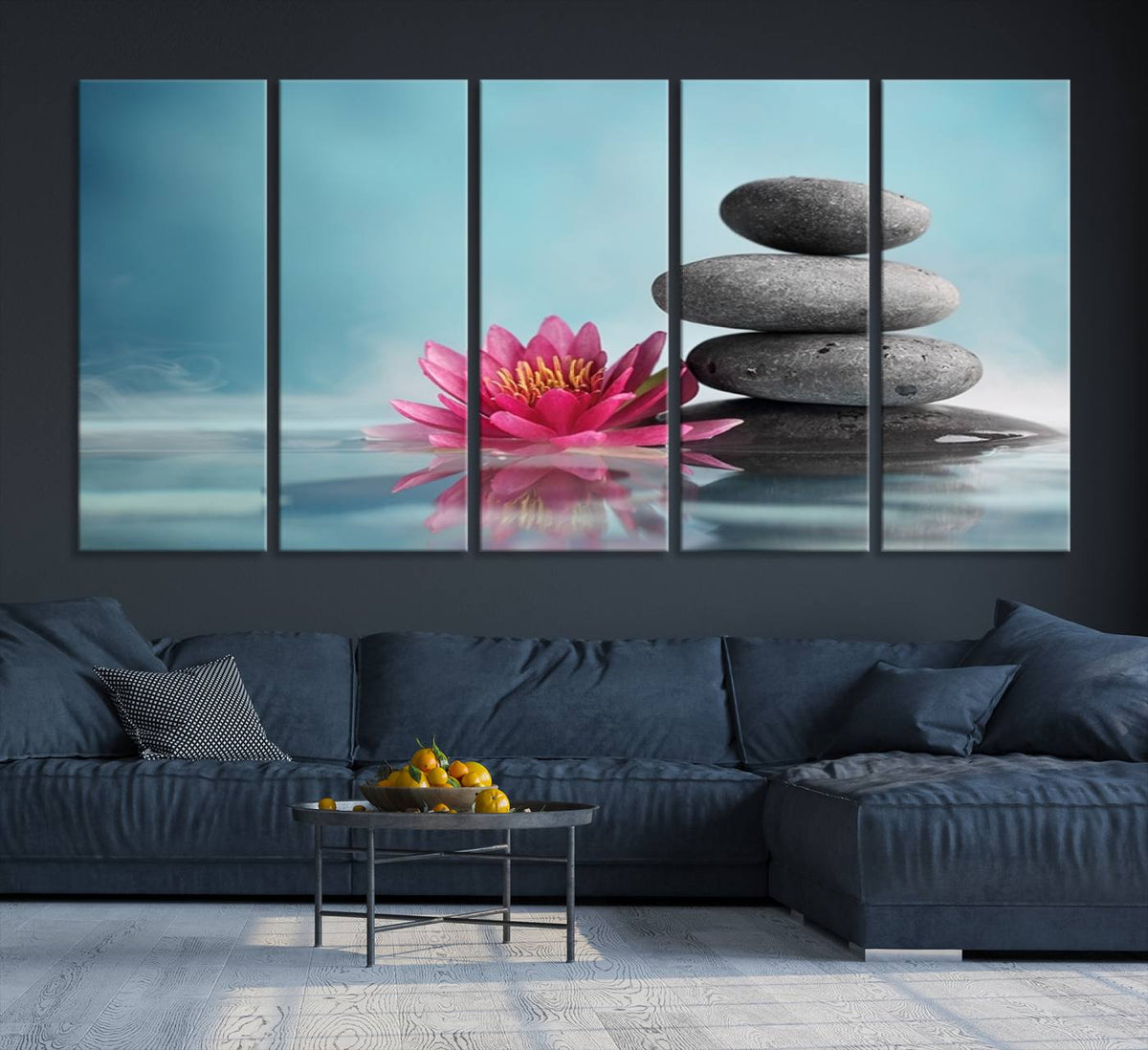 Zen Serenity Triptych Canvas Art, Lotus Flower and Balancing