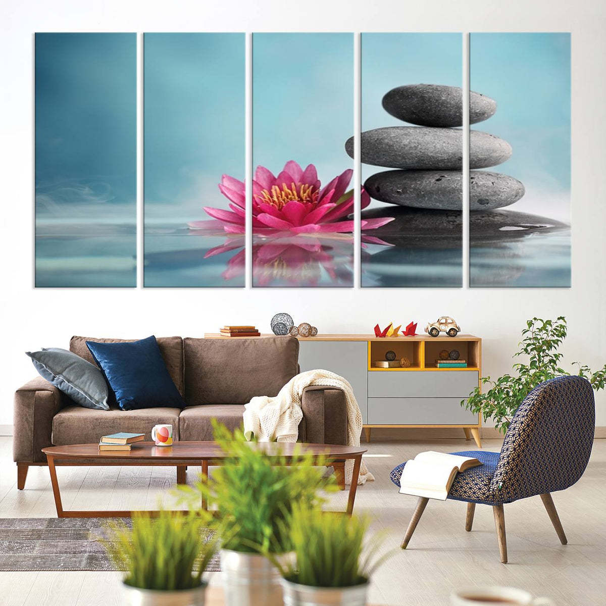 Zen Serenity Triptych Canvas Art, Lotus Flower and Balancing