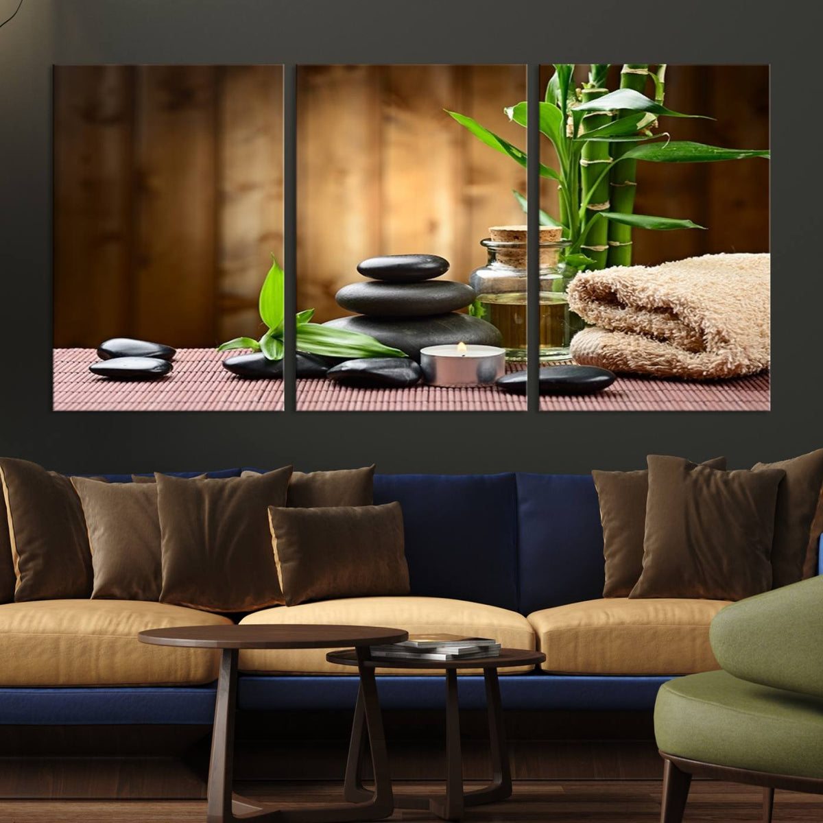 Zen Serenity Triptych Canvas Art, Pink Lotus Flower and