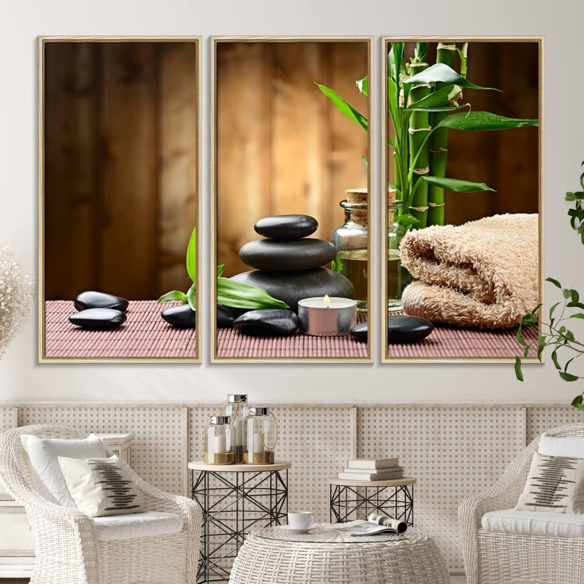 Zen Serenity Triptych Canvas Art, Pink Lotus Flower and