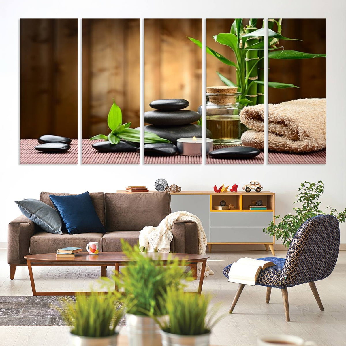 Zen Serenity Triptych Canvas Art, Pink Lotus Flower and