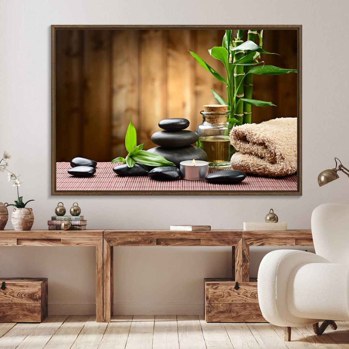 Zen Serenity Triptych Canvas Art, Pink Lotus Flower and