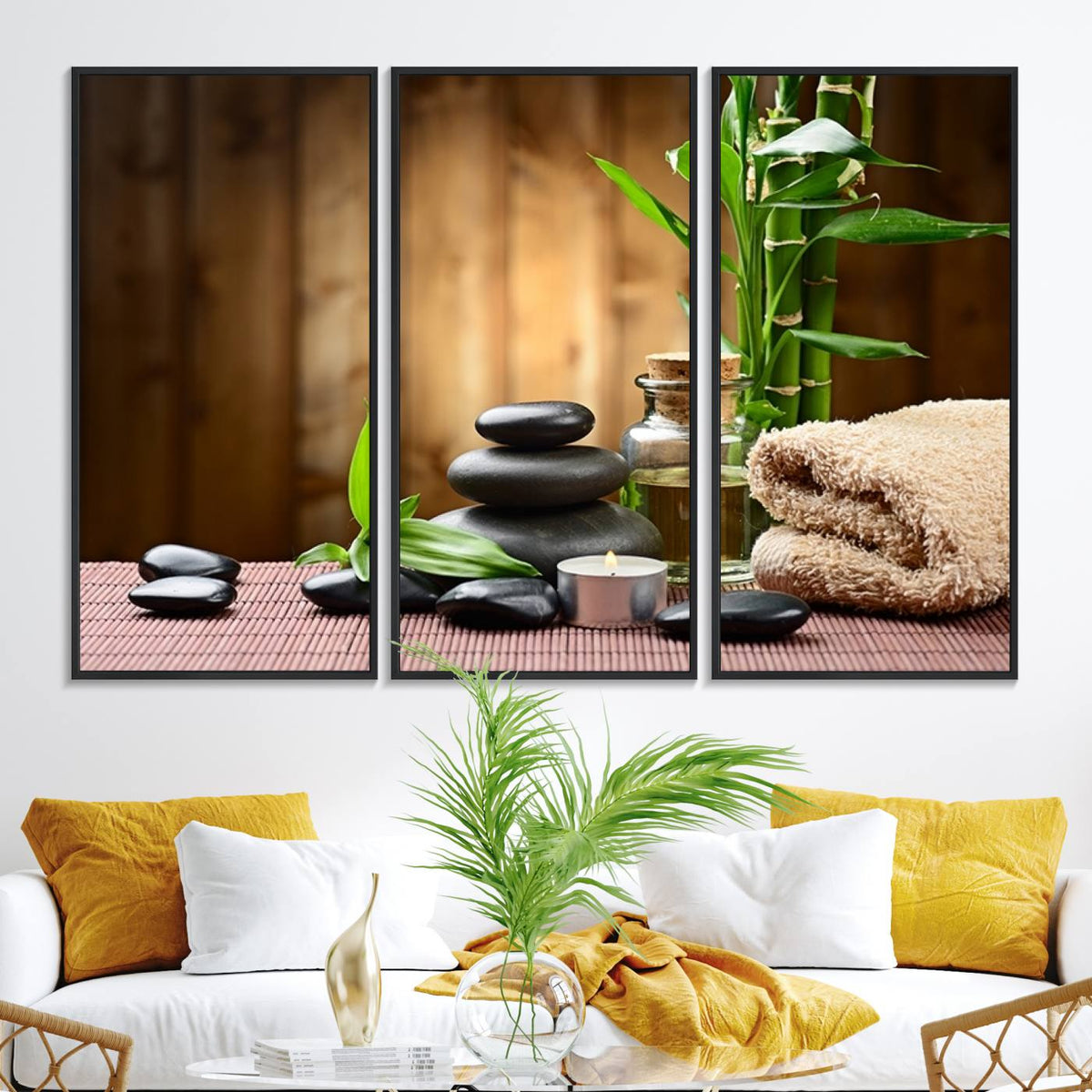 Zen Serenity Triptych Canvas Art, Pink Lotus Flower and