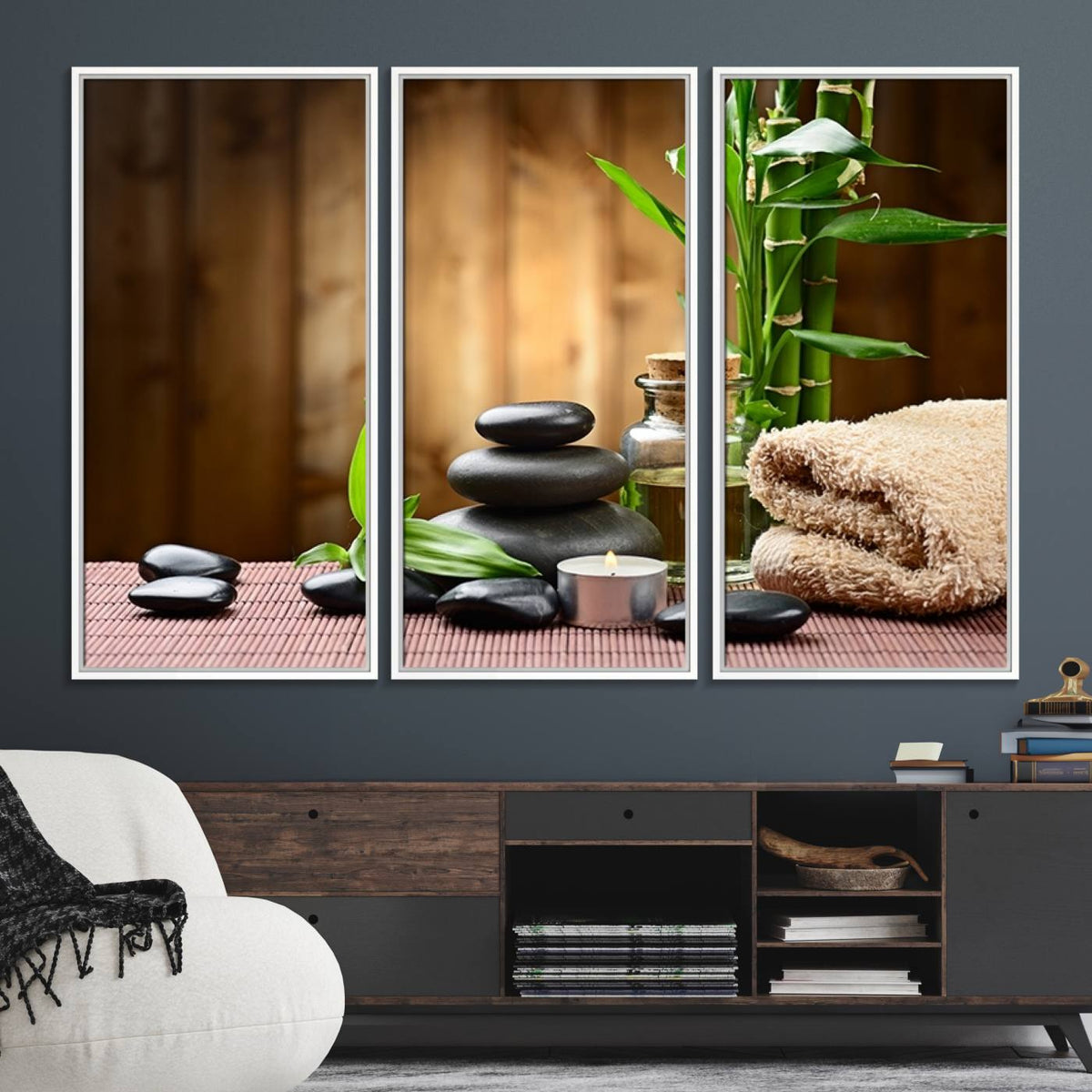 Zen Serenity Triptych Canvas Art, Pink Lotus Flower and