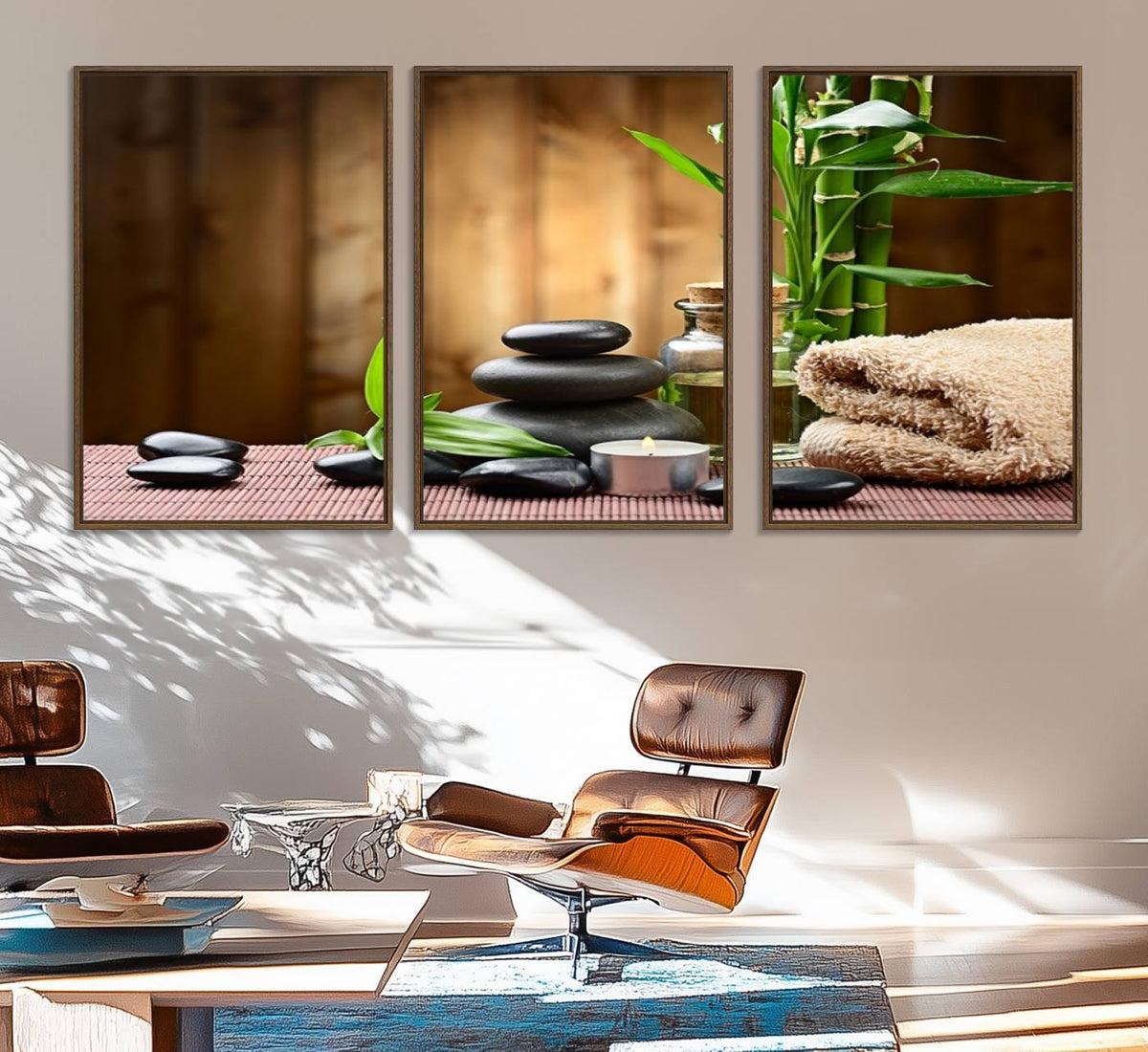 Zen Serenity Triptych Canvas Art, Pink Lotus Flower and