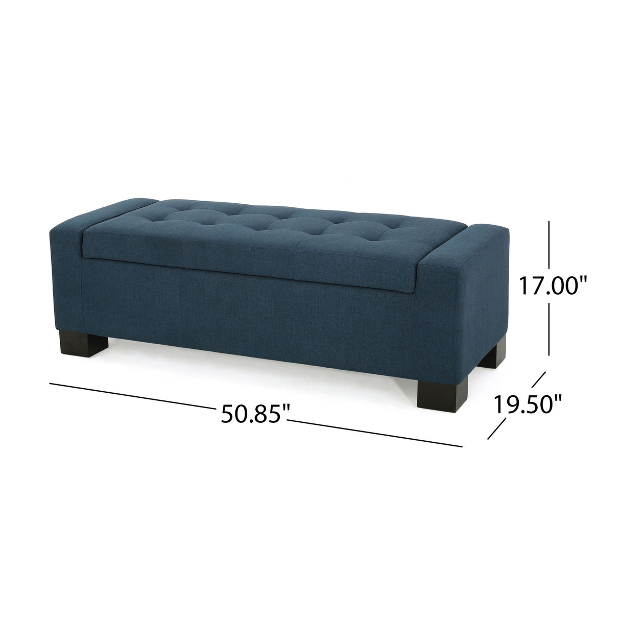Empower Button Tufted Waffle Upholstered Storage Ottoman with Wood Legs - Navy Blue
