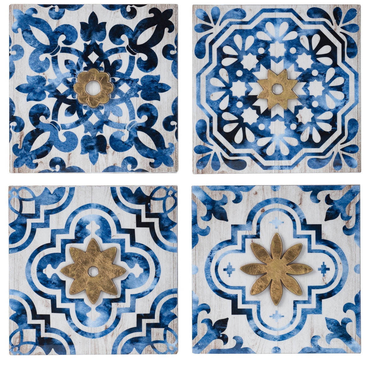 Abstract Wall Decor Accents (Set of 4) - White / Blue