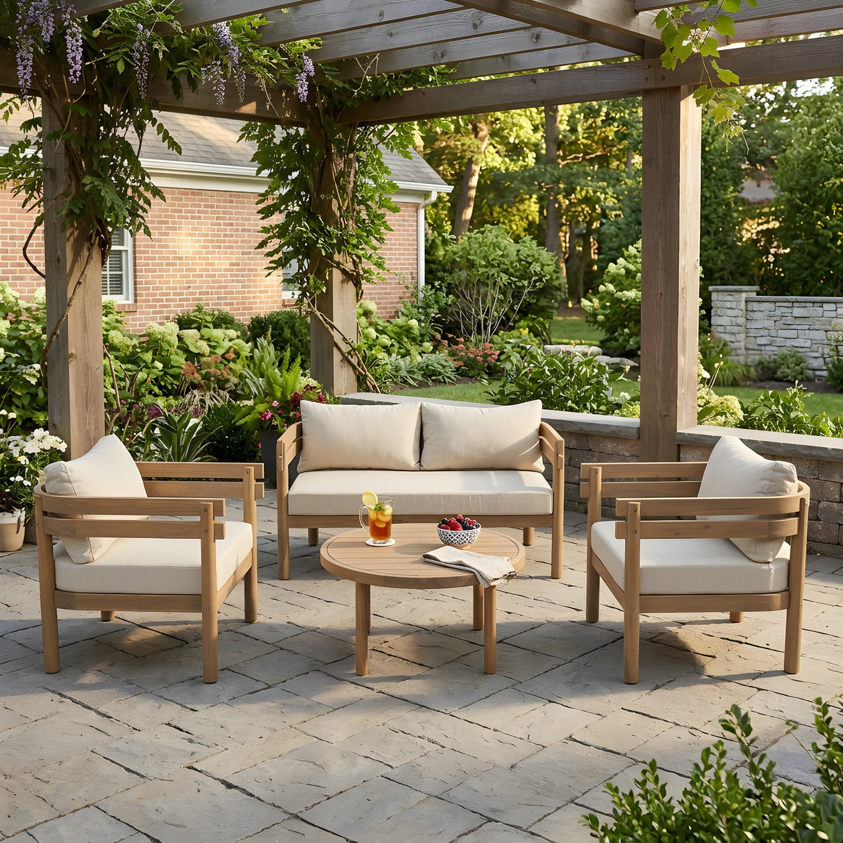4-Piece Acacia Wood Patio Furniture Set
