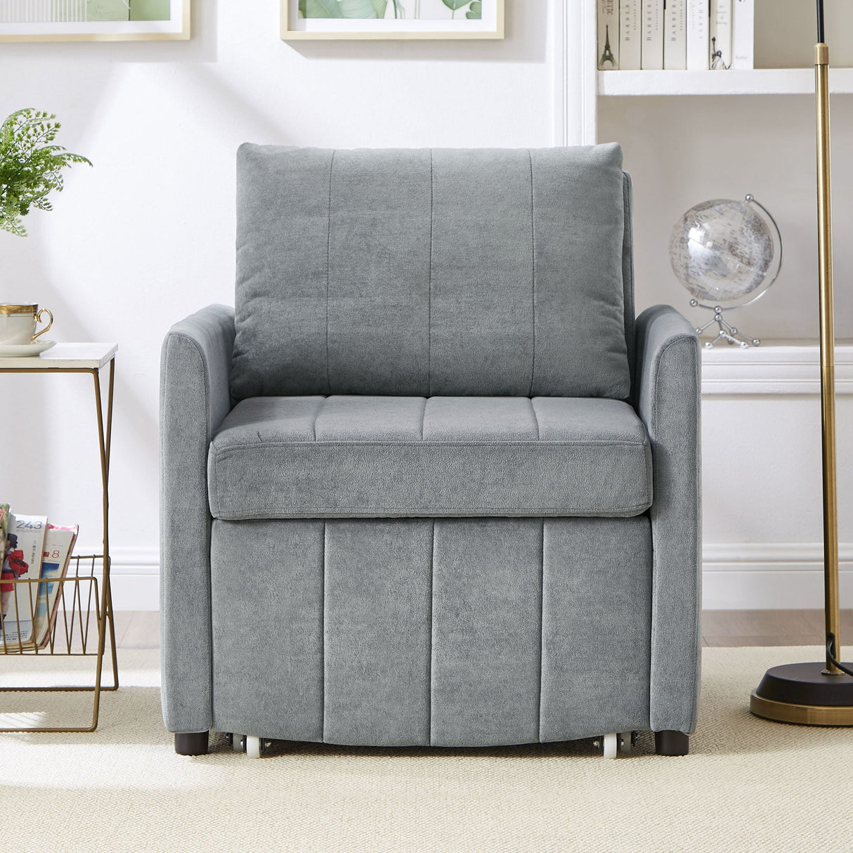 Upholstered Convertible Sleeper Sofa With 5 Position Backrest, Side Pockets, Storage