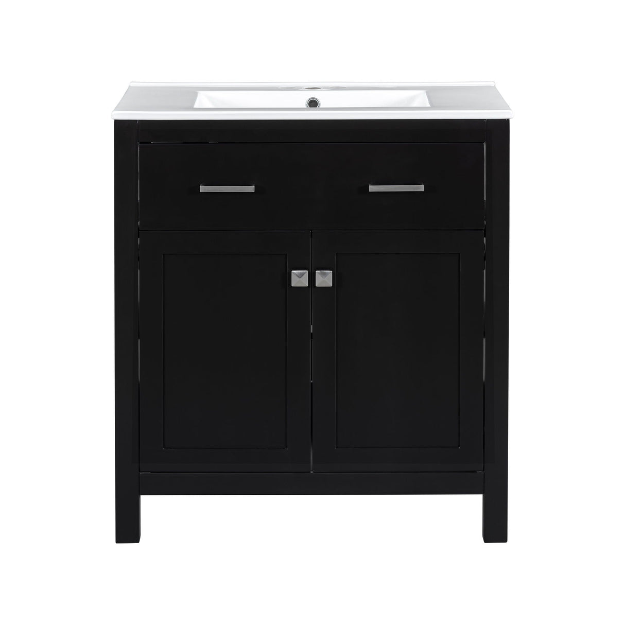 Bathroom Vanity With Ceramic Sink, Modern Single Bathroom Cabinet With 2 Doors And A Shelf, Soft Close Doors
