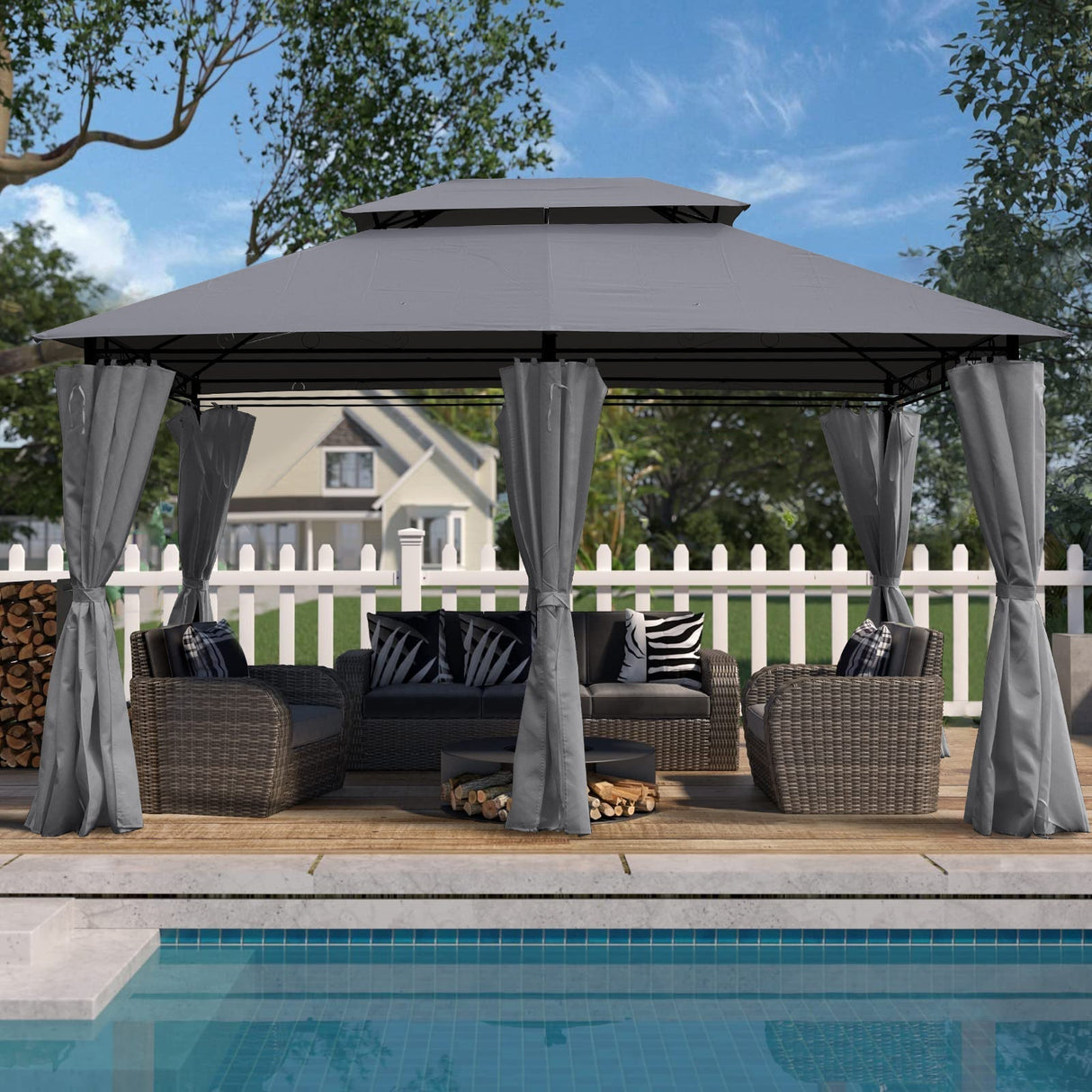 13x10 ft Outdoor Patio Gazebo Canopy Tent with Ventilated Double Roof and Side Wall