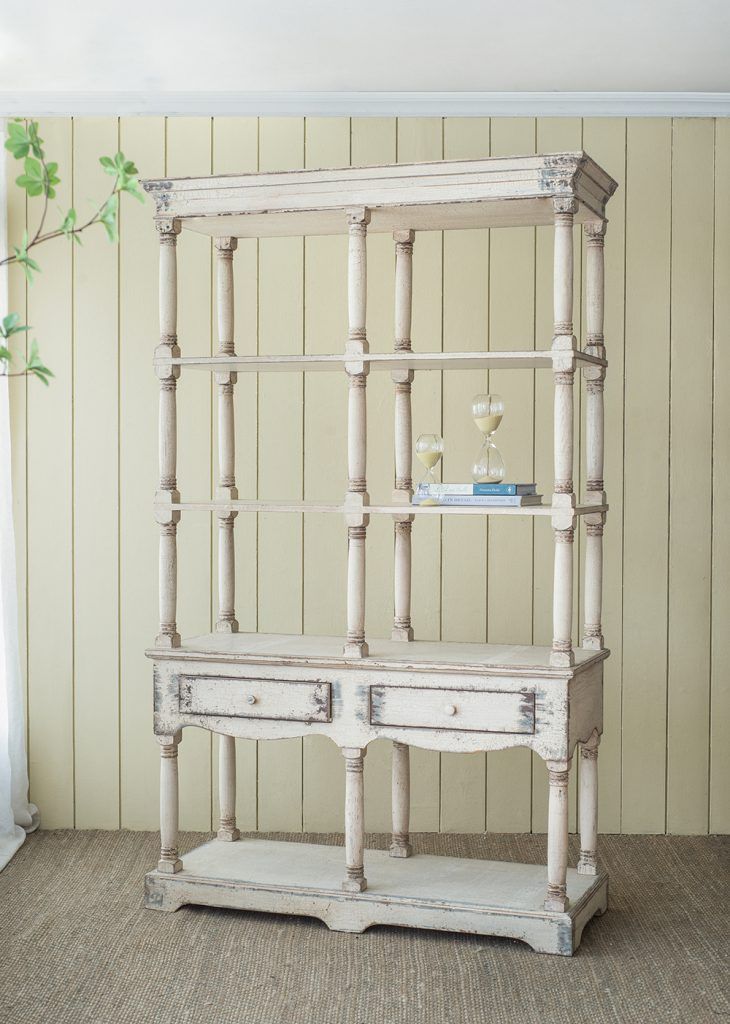 Adela French Country Bookcase Display Storage Shelf Etageres - Antique White