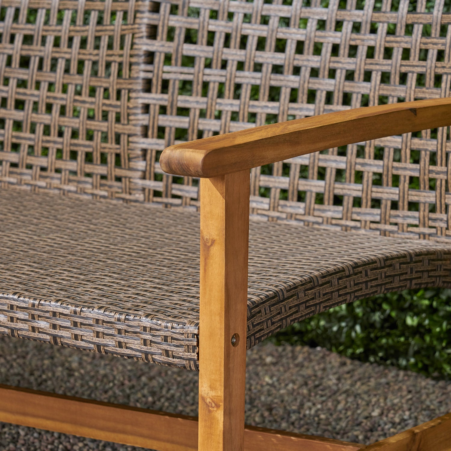 Handwoven Wicker and Acacia Outdoor Sofa