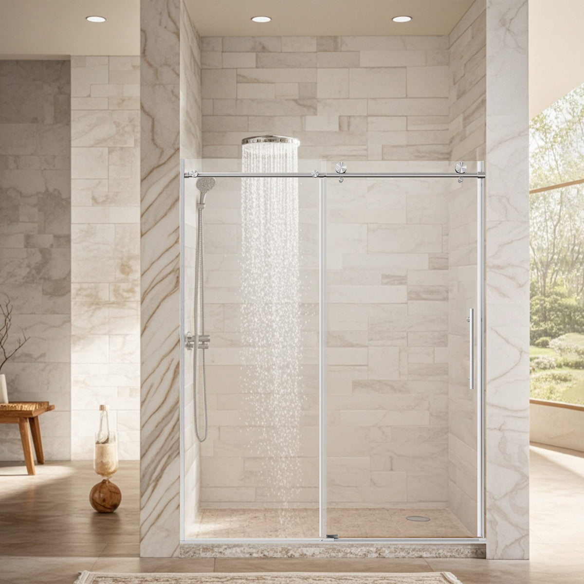Frameless Sliding Shower Door in Brushed Nickel