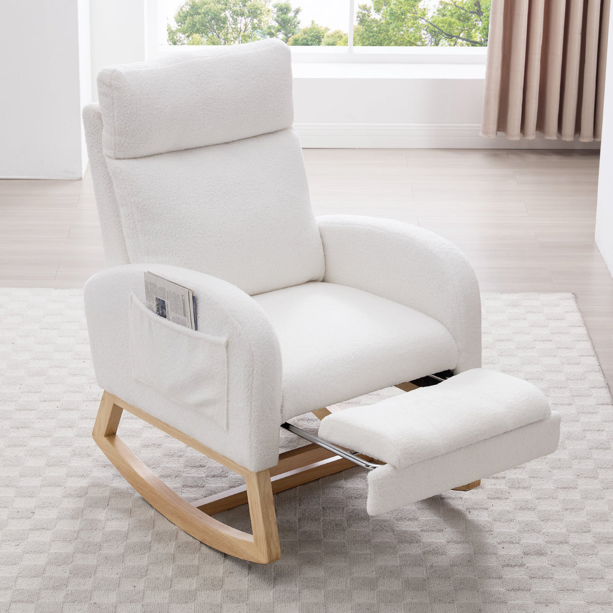 Teddy Fabric Leisure Rocking Chair with Adjustable Footstool