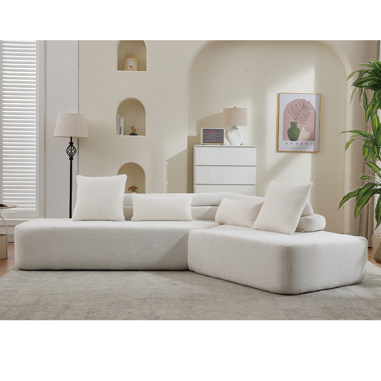 128" Minimalist Cloud Sectional Couch in Beige