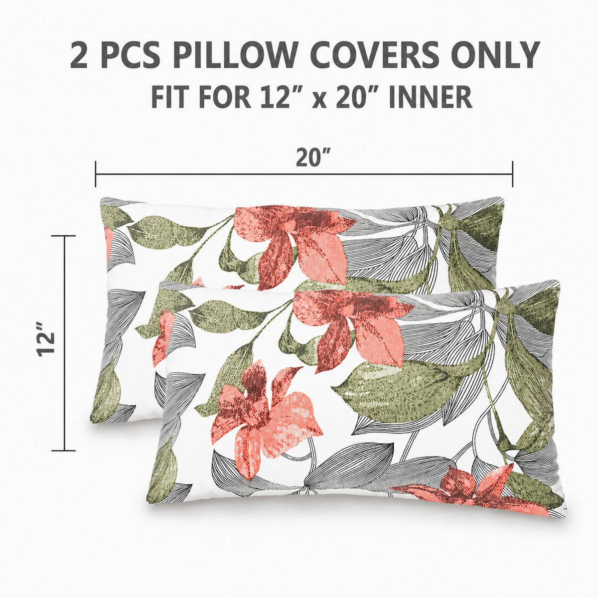 2 Pack Outdoor Lumbar Pillow Covers - Blush Botanical