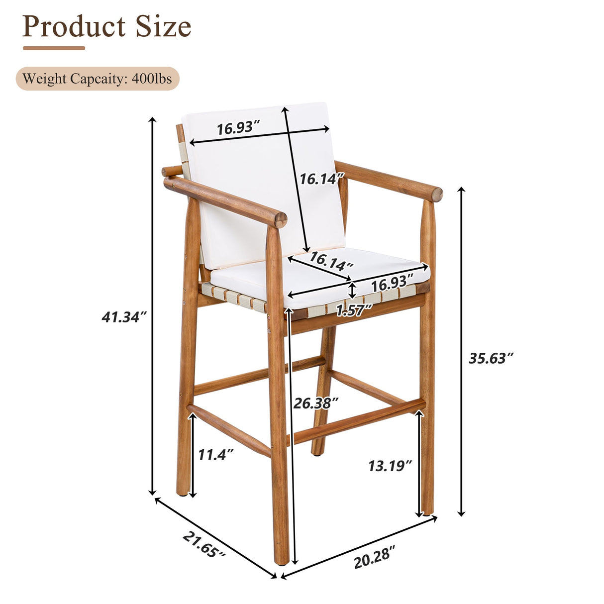 Outdoor Counter Height Bar Stools Set of 2 with Cushions