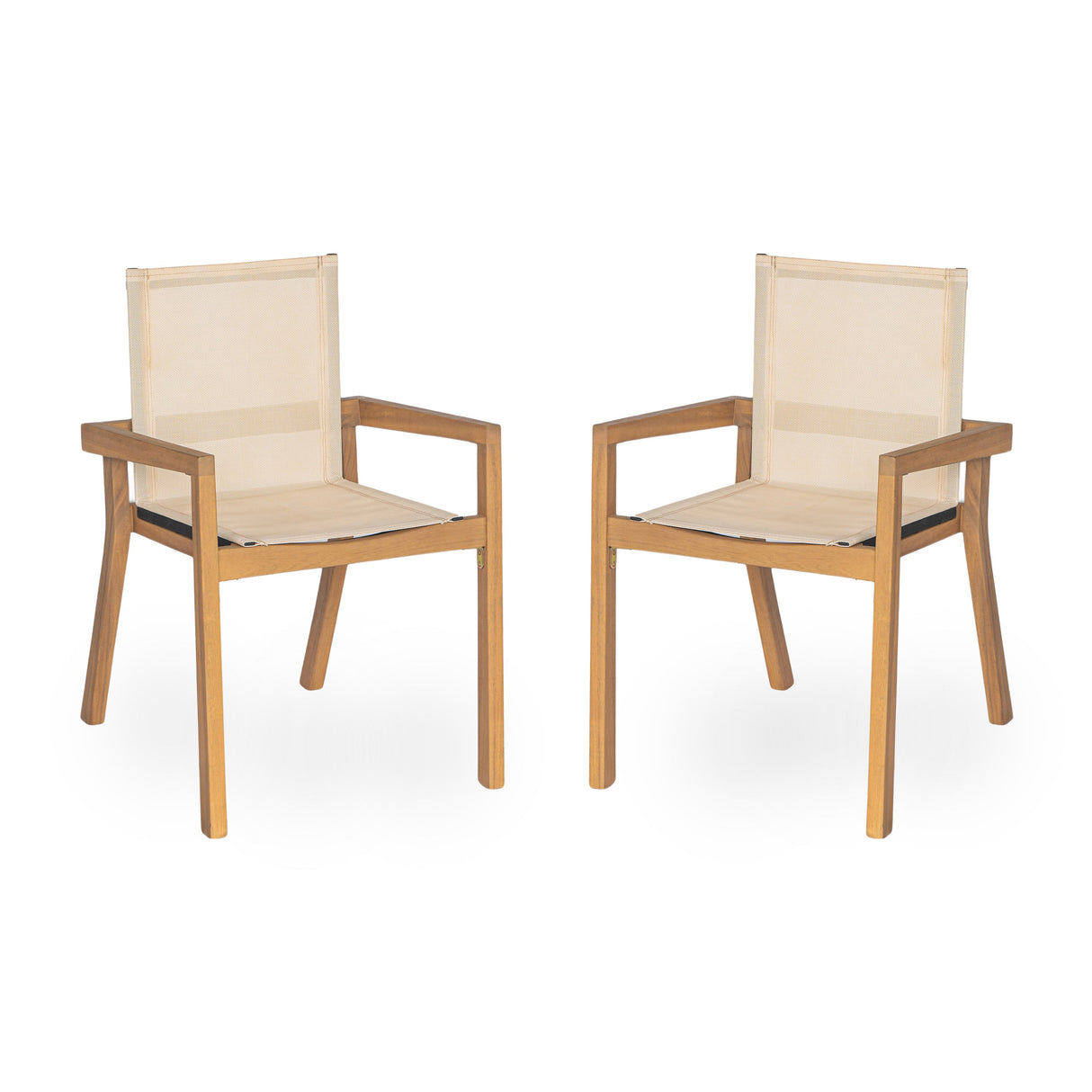 7 Pieces Acacia Wood Outdoor Dining Set, Modern Style