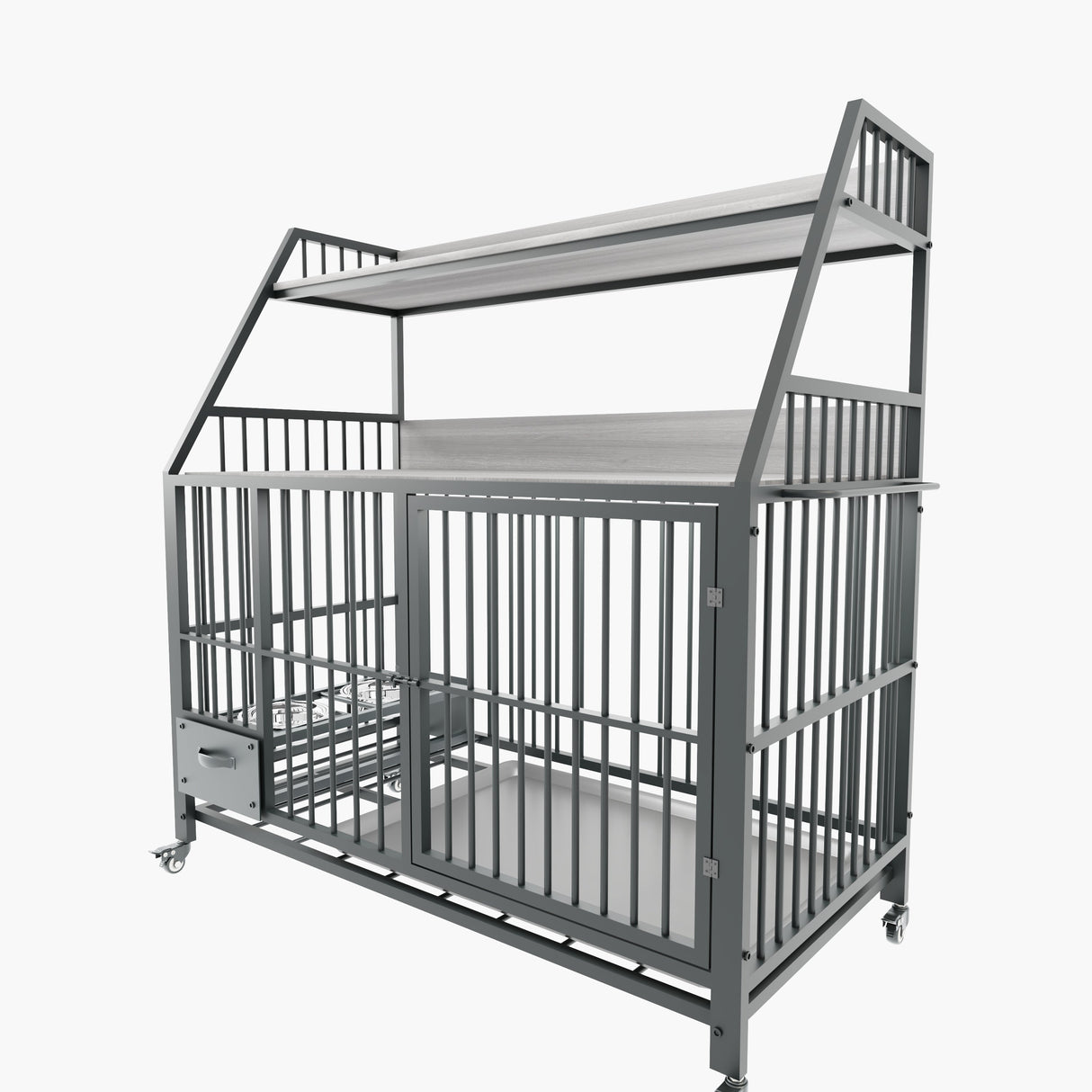 Large Pet Cage with Storage Rack and Stainless Steel Basins