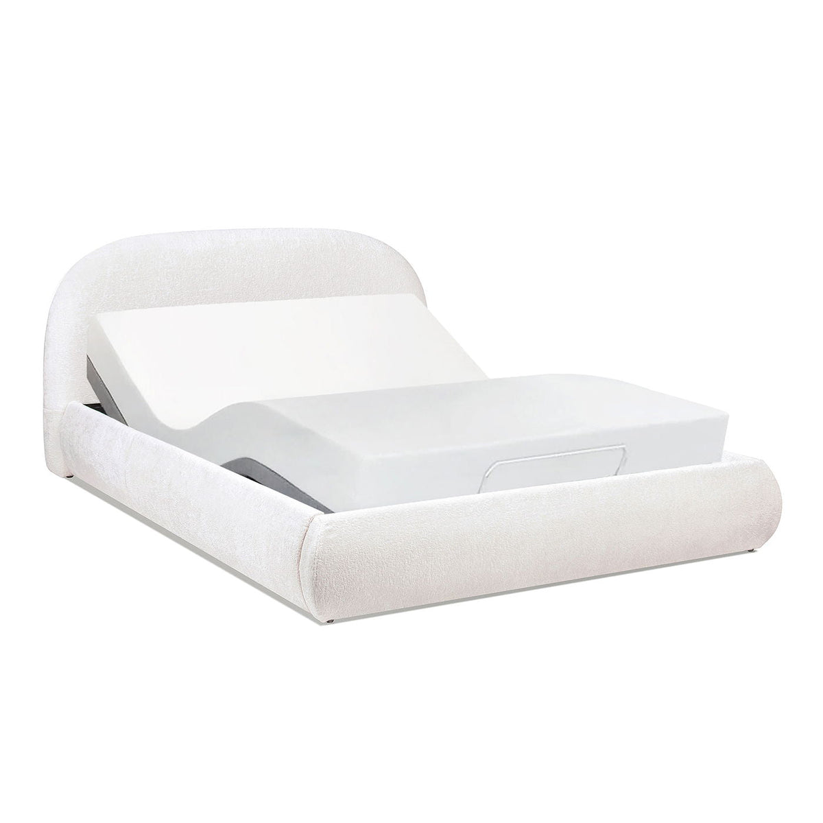 Archie Puffy Grounded Upholstered Platform Bed with Rounded Headboard - Green, White, Beige