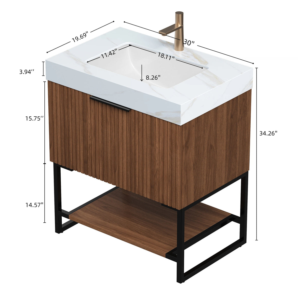YOLAN 30" Bathroom Vanity & Sink, Freestanding Striped Plywood Storage Cabinet