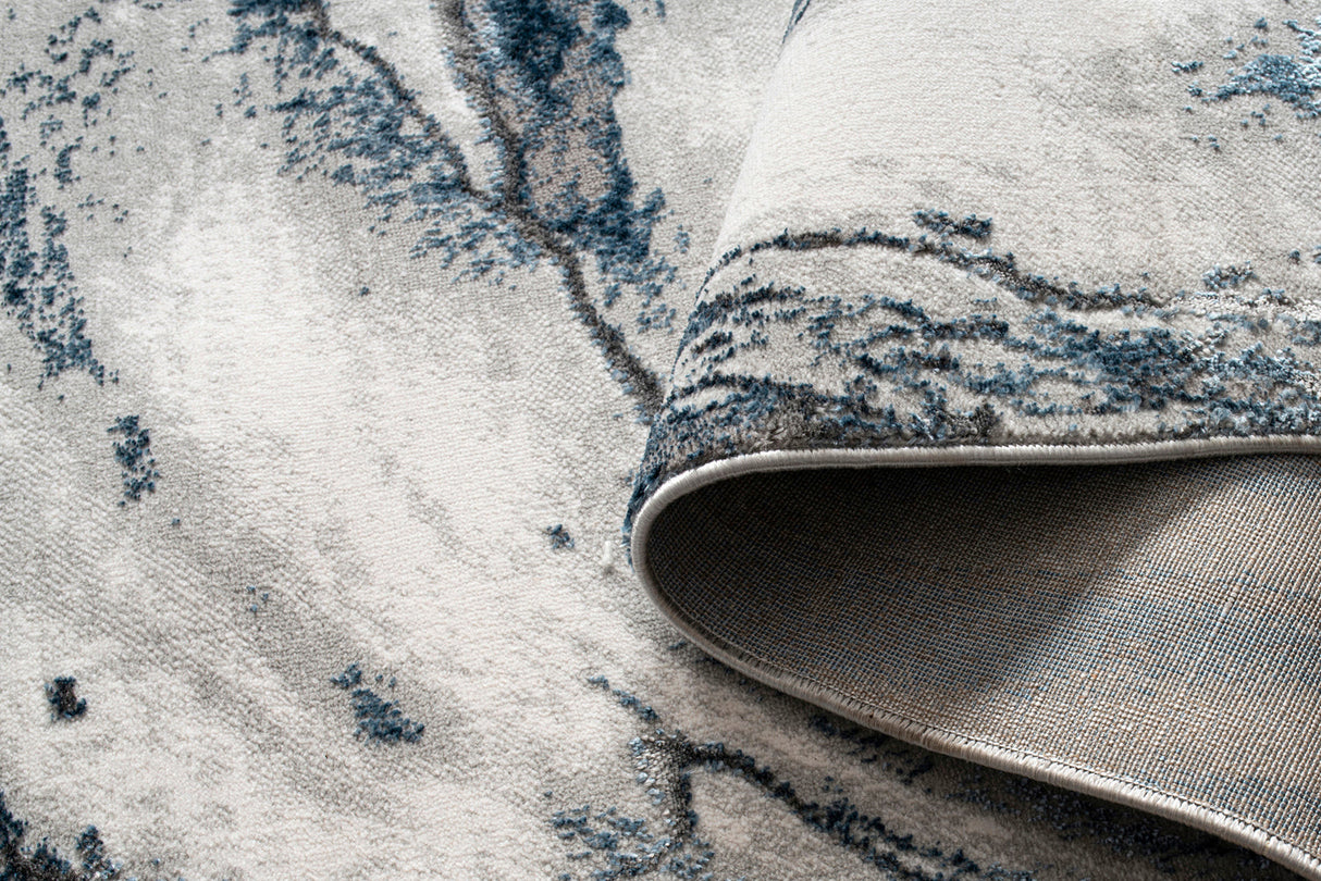 'Ziv' Luxury Area Rug in Blue and Grey Abstract Design