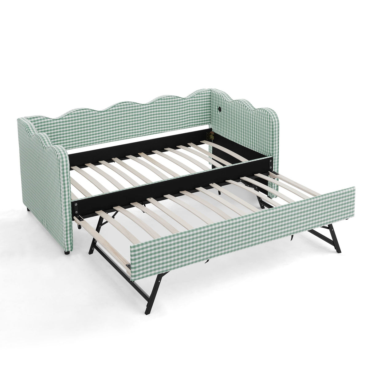 Gingham Daybed With USB Charging Port, Wave Shaped Design