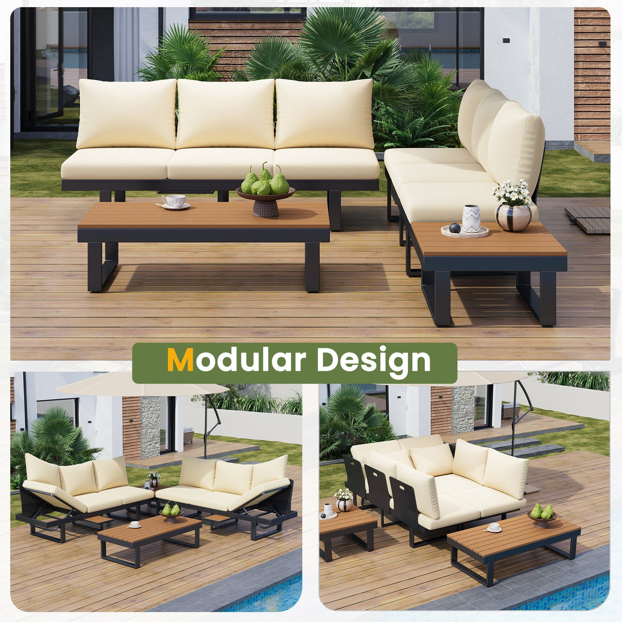 Outdoor Sectional Sofa Set with Adjustable Reclining Seats