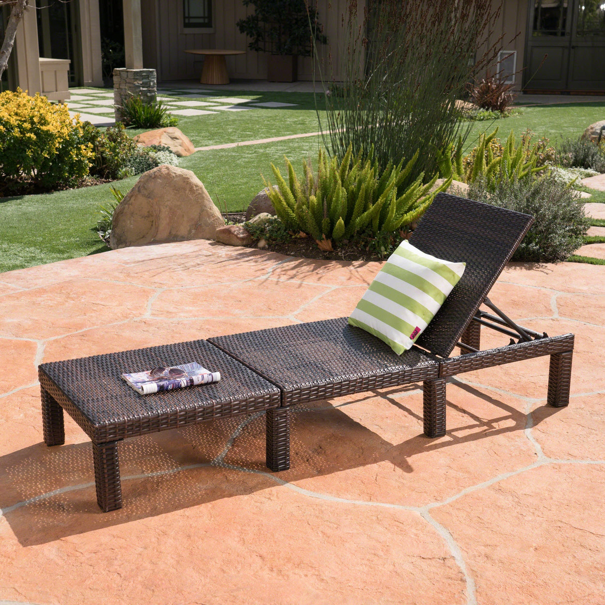 Outdoor Chaise Lounge with Wicker Design and Adjustable Backrest