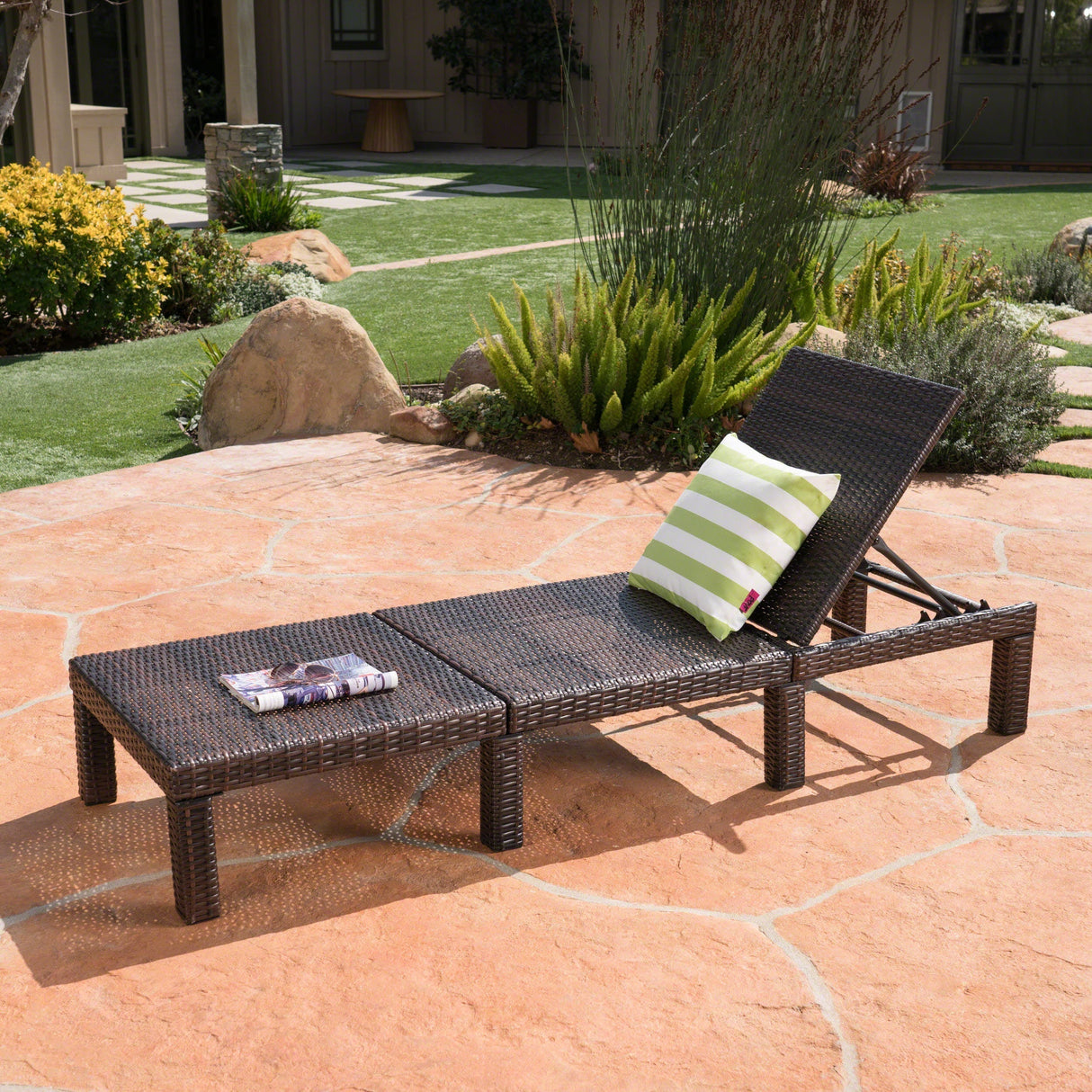 Outdoor Chaise Lounge with Wicker Design and Adjustable Backrest