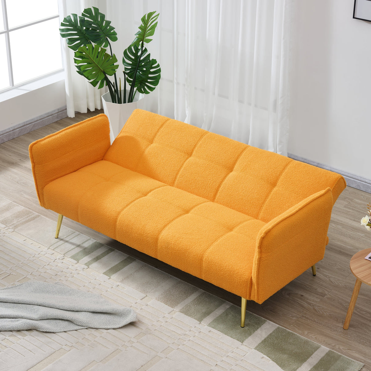 70-Inch Teddy Fleece Sofabed with Adjustable Arms and Backrest