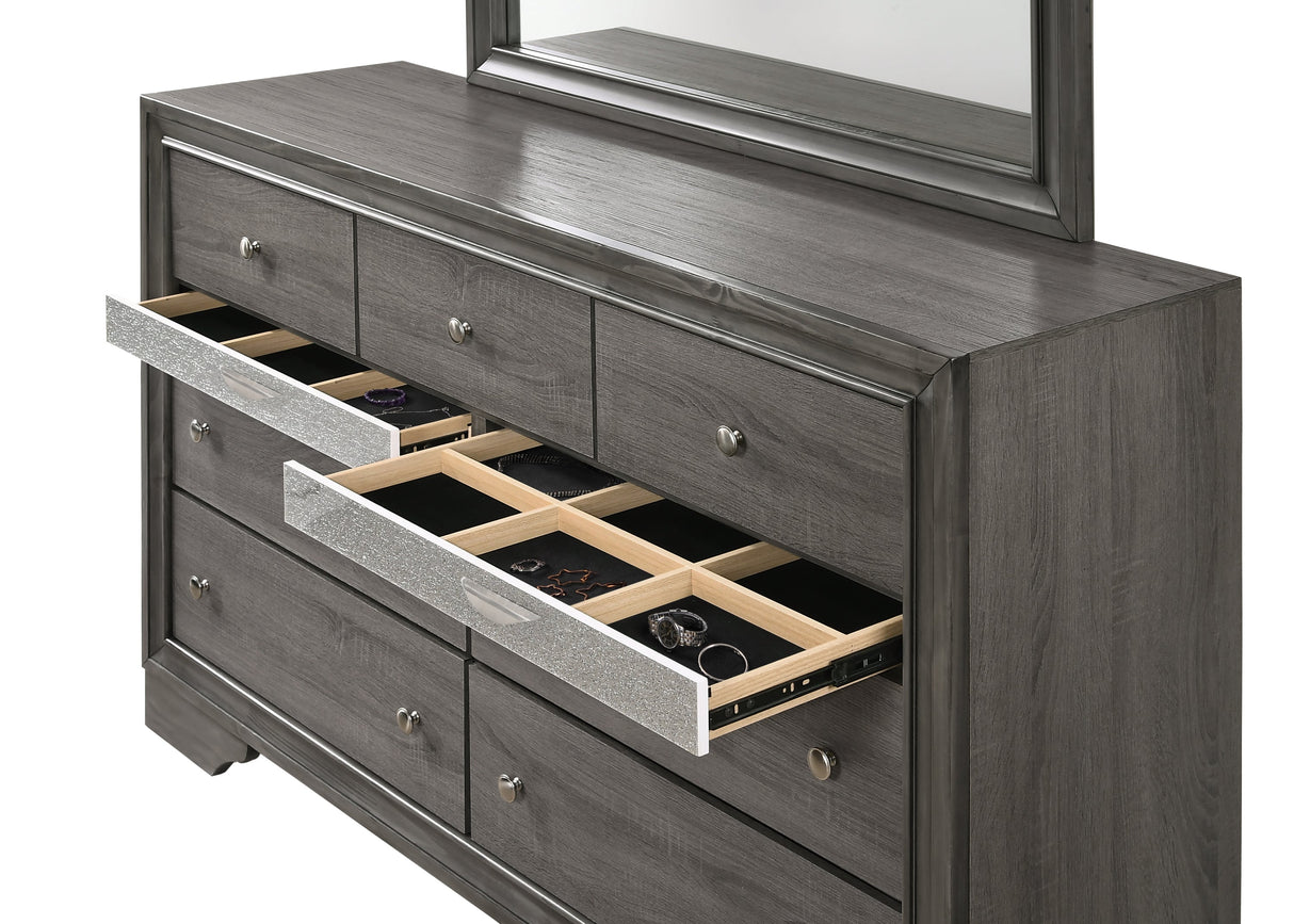 Traditional Queen 5 PC Storage Bedroom Set in Gray Wood