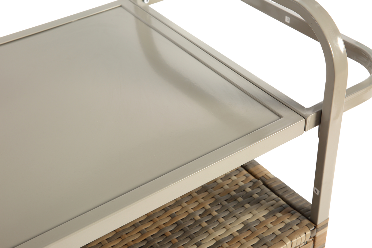 Outdoor Bar Table with Wicker Cabinet and Steel Top