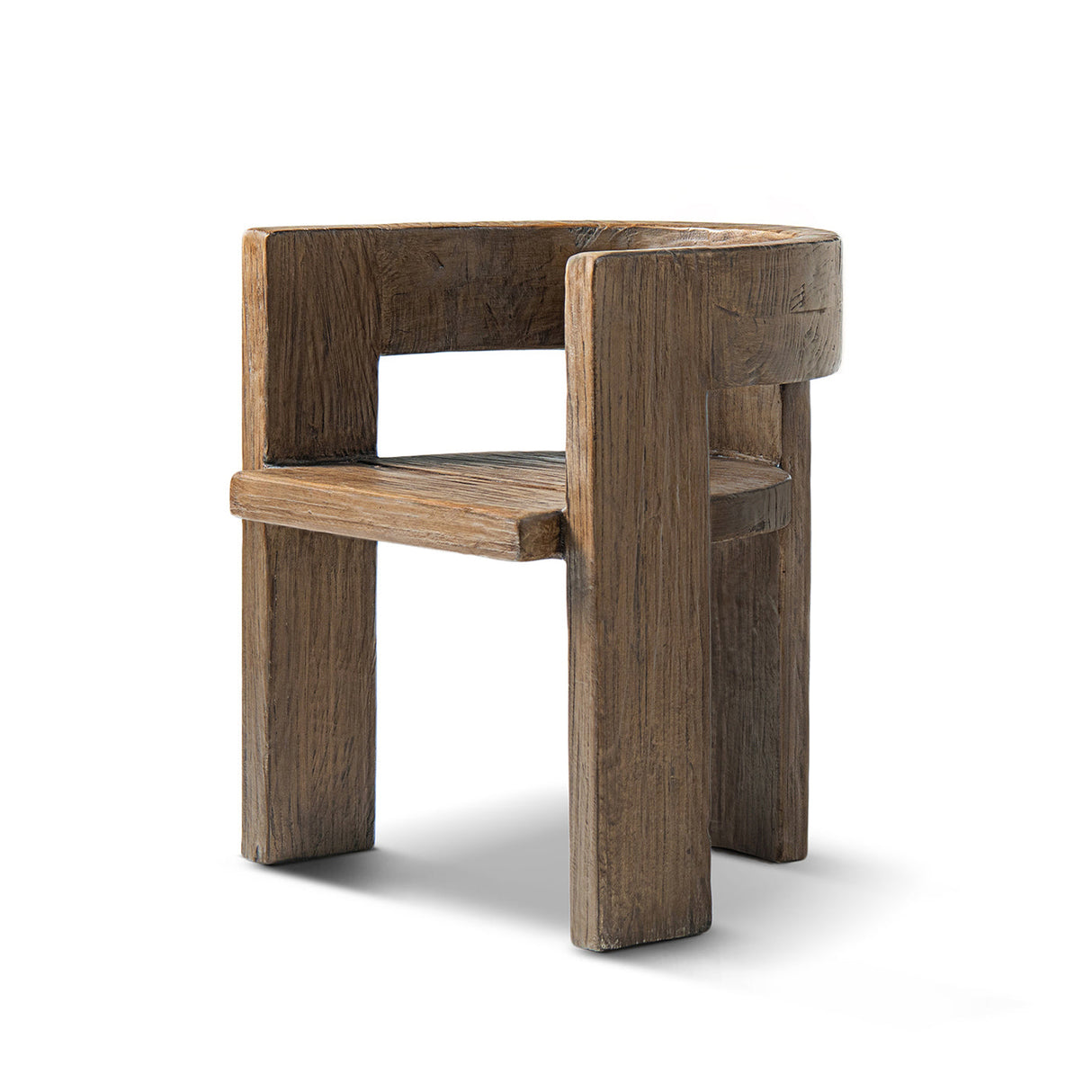 Soren Solid Reclaimed Elm Sculptural Accent Curved Dining Chair, Heritage Medium-Dark Brown