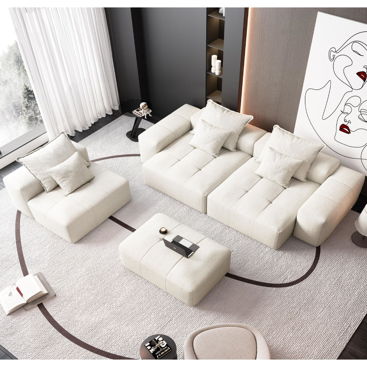 Modern Oversized Modular Sectional Sofa with Pillows - Multiple Colors