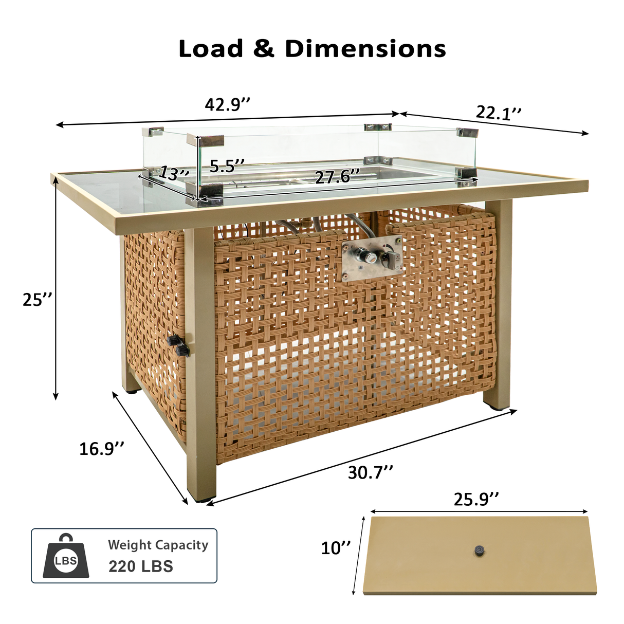 K&K 8-Piece Patio Furniture Set with Fire Pit Table
