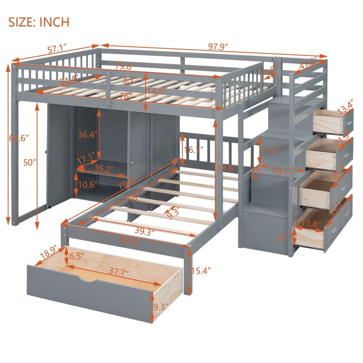 Bunk Bed With Wardrobe, Drawers