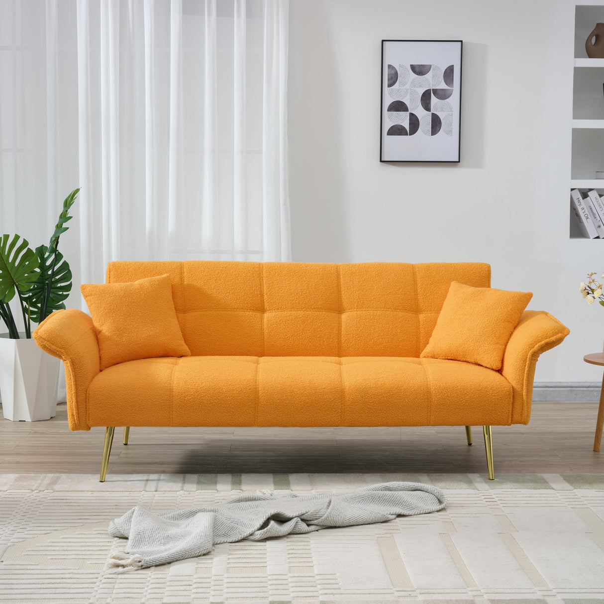 70-Inch Teddy Fleece Sofabed with Adjustable Arms and Backrest