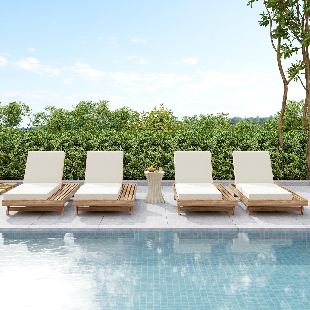 Lounge Chaise Set, Space Available On One Side, Acacia Solid Wood In