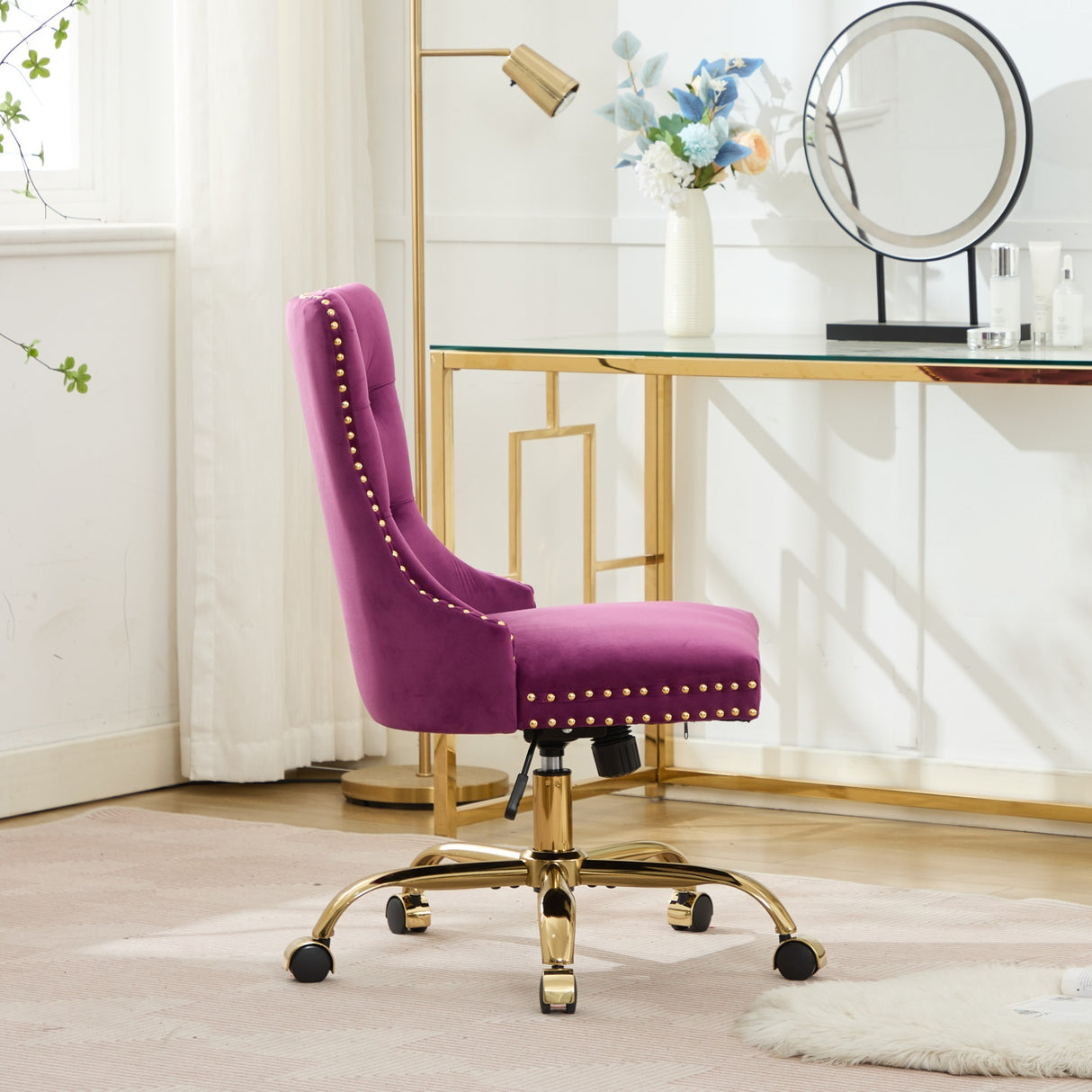 Office Chair Modern Velvet Upholstered Tufted Button Purple