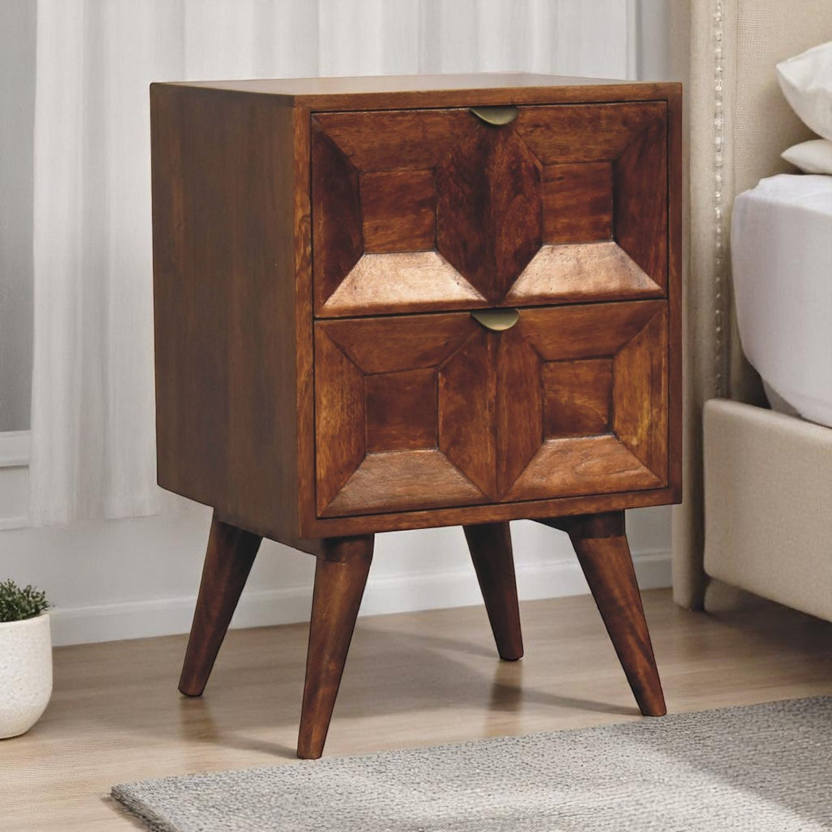 Solid Wood Quad Nightstand, 2-Drawers