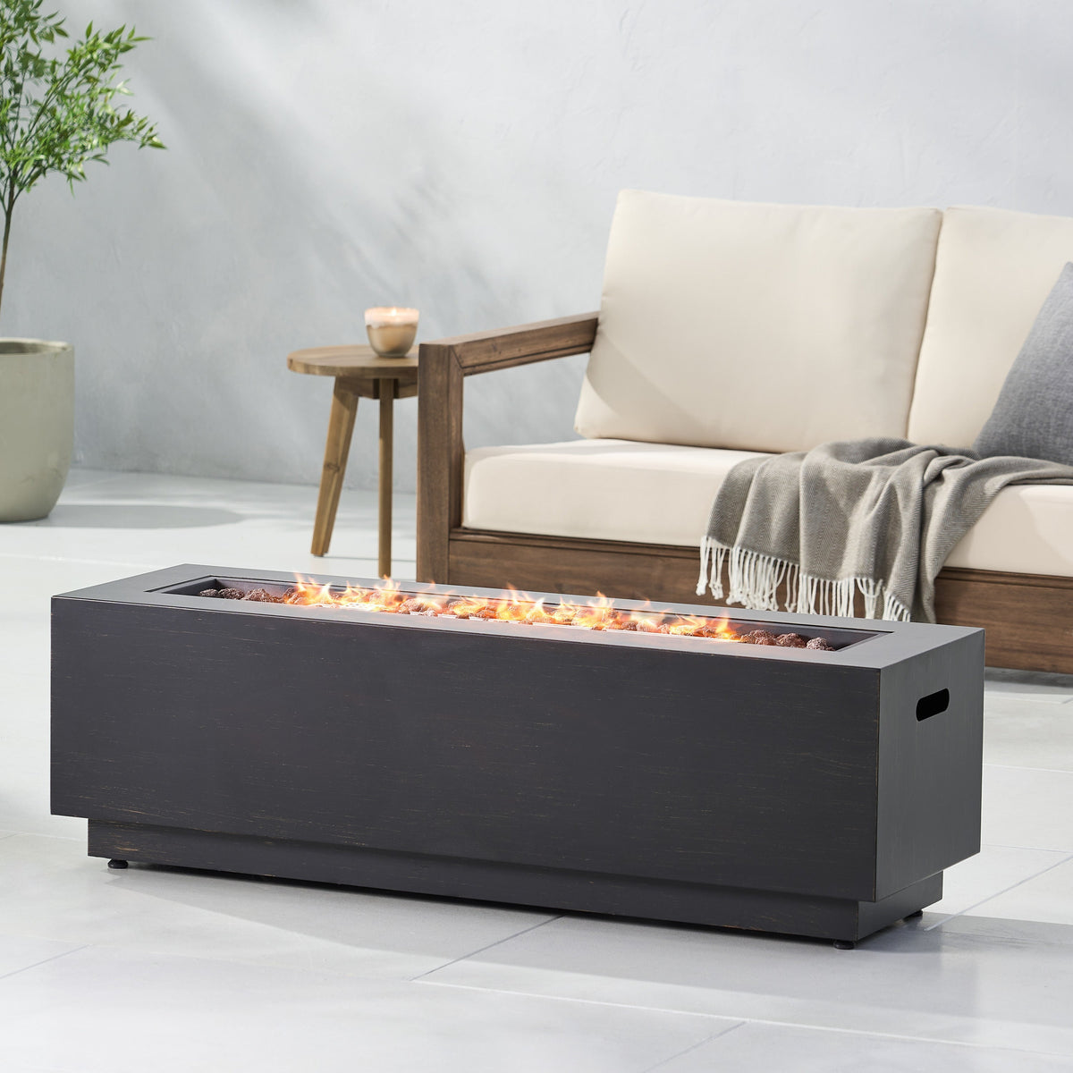 Modern Dark Grey 40" Outdoor Iron Propane Fire Pit