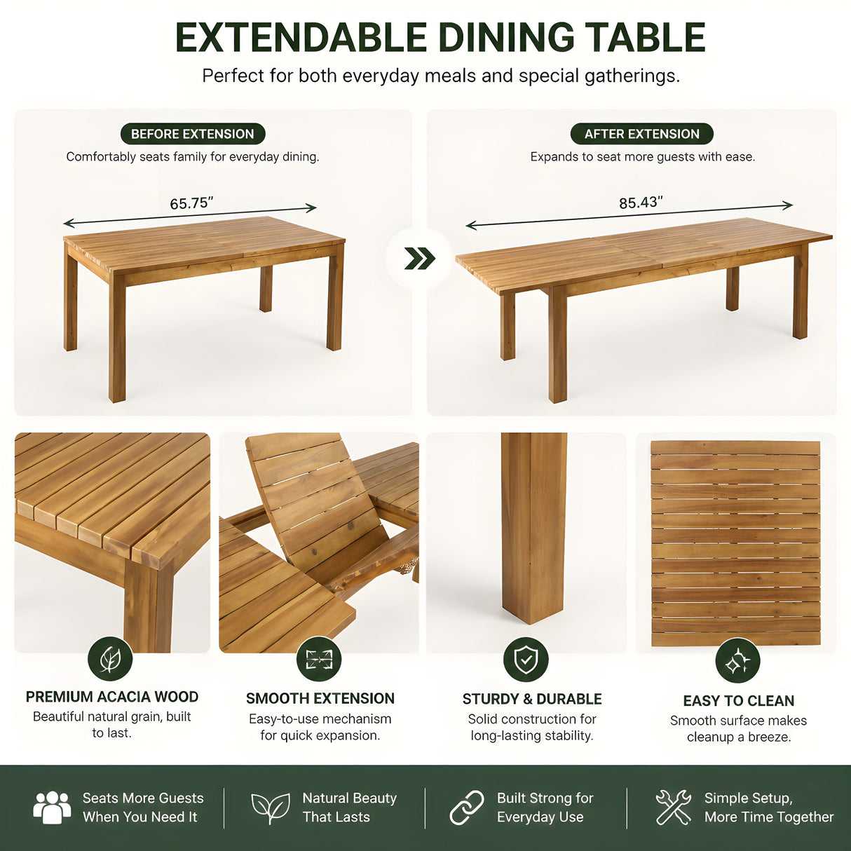 7 Pieces Acacia Wood Outdoor Dining Set with Cushions